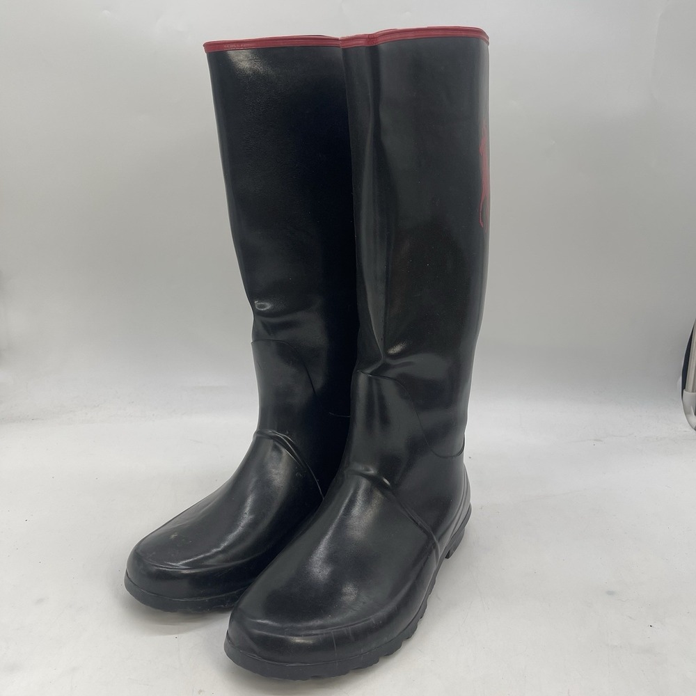 Vintage Polo Ralph Lauren Rain Boots Womens 8.5 Black Knee Hi Waterproof Rubber